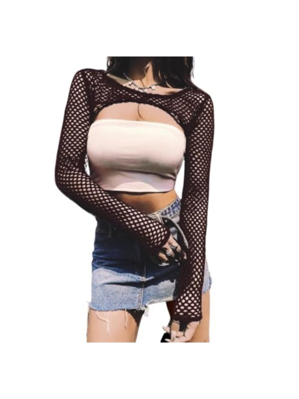 Fishnet Shrug Long Sleeve Mesh Crop Bolero Cover Up Women